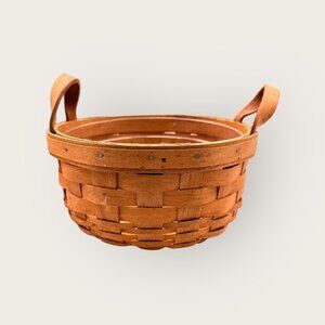 Vintage Longaberger 1993 Button Basket Leather Handles Plastic Protector
